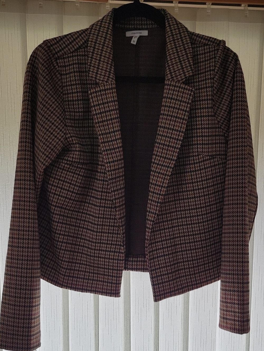 Petite Open-Front Houndstooth Blazer Jacket - Brown/Black